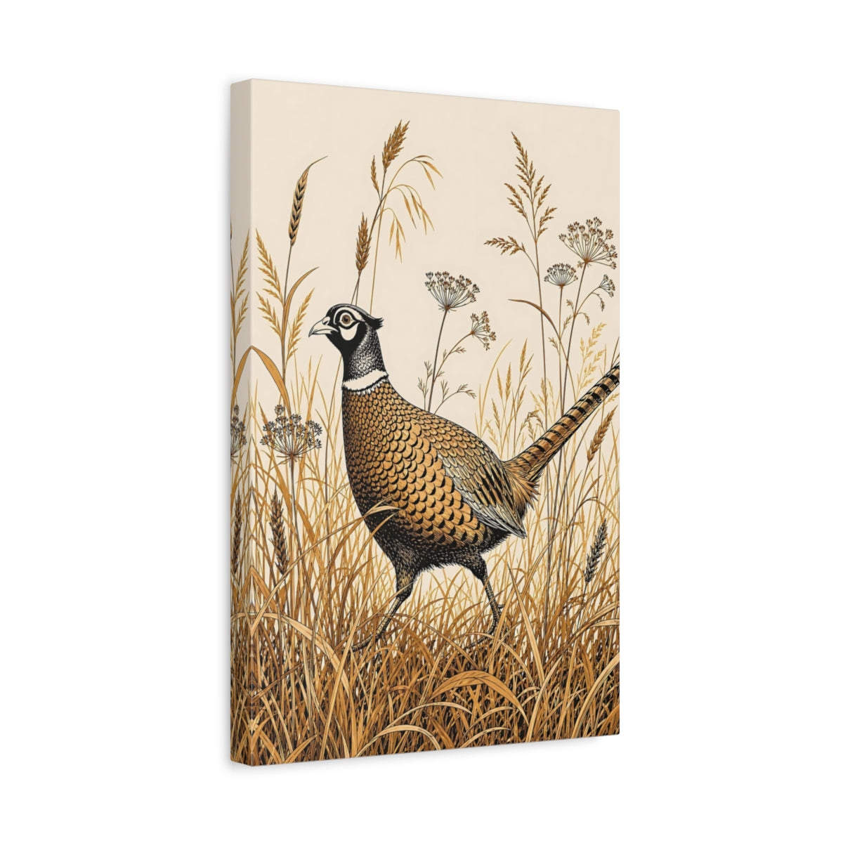 Side Mockup 4. Animals Pheasant Brown Pheasant Art shown as stretched canvas wall art