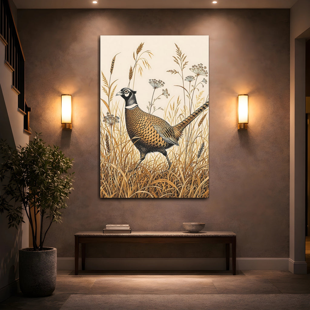 Mockup 2. Animals Pheasant Brown Pheasant Art shown as stretched canvas wall art