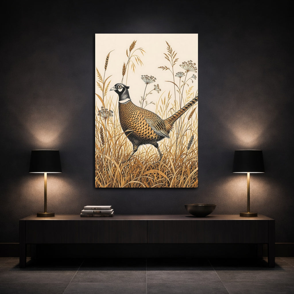 Mockup 3. Animals Pheasant Brown Pheasant Art shown as stretched canvas wall art