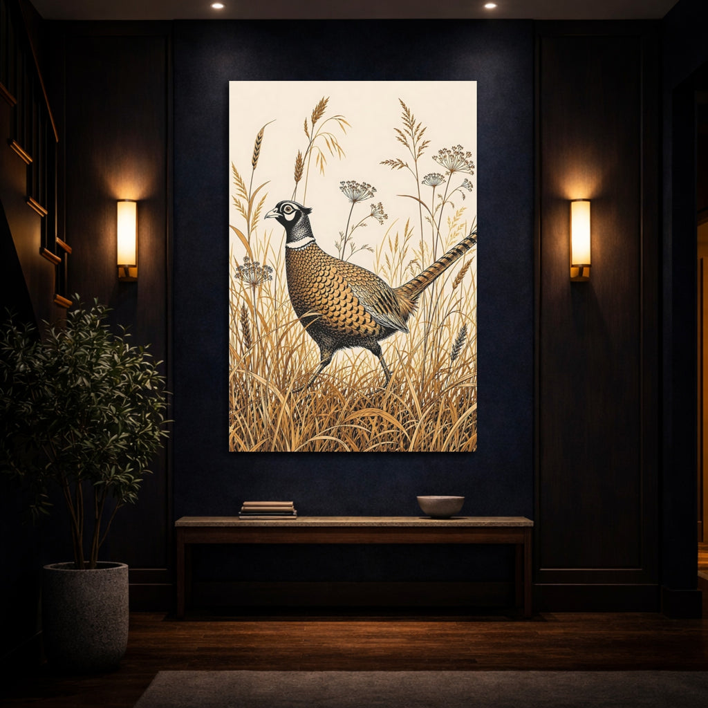 Mockup 4. Animals Pheasant Brown Pheasant Art shown as stretched canvas wall art