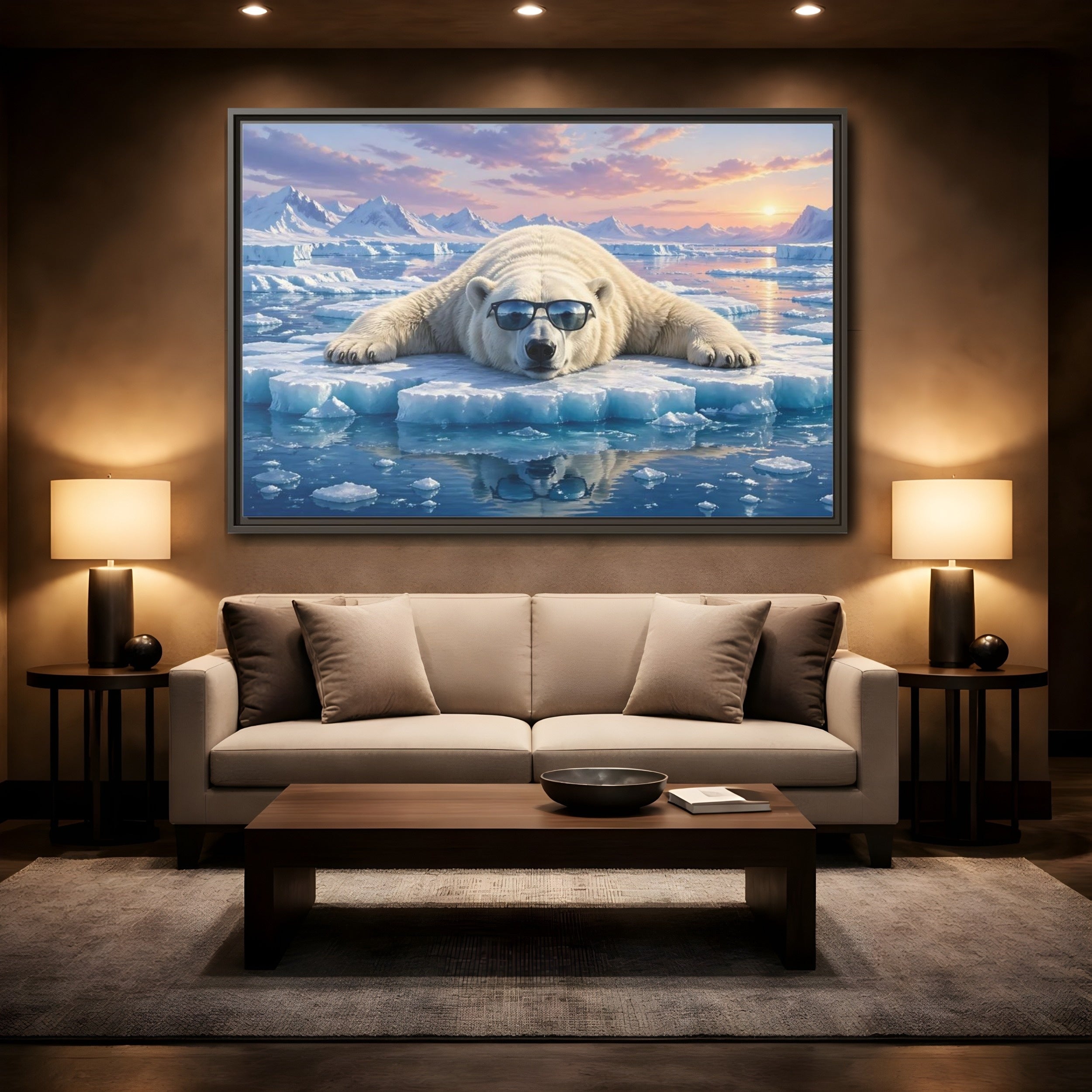 Mockup 2. Animals Polar Bear Arctic Polar Bear shown as stretched canvas wall art