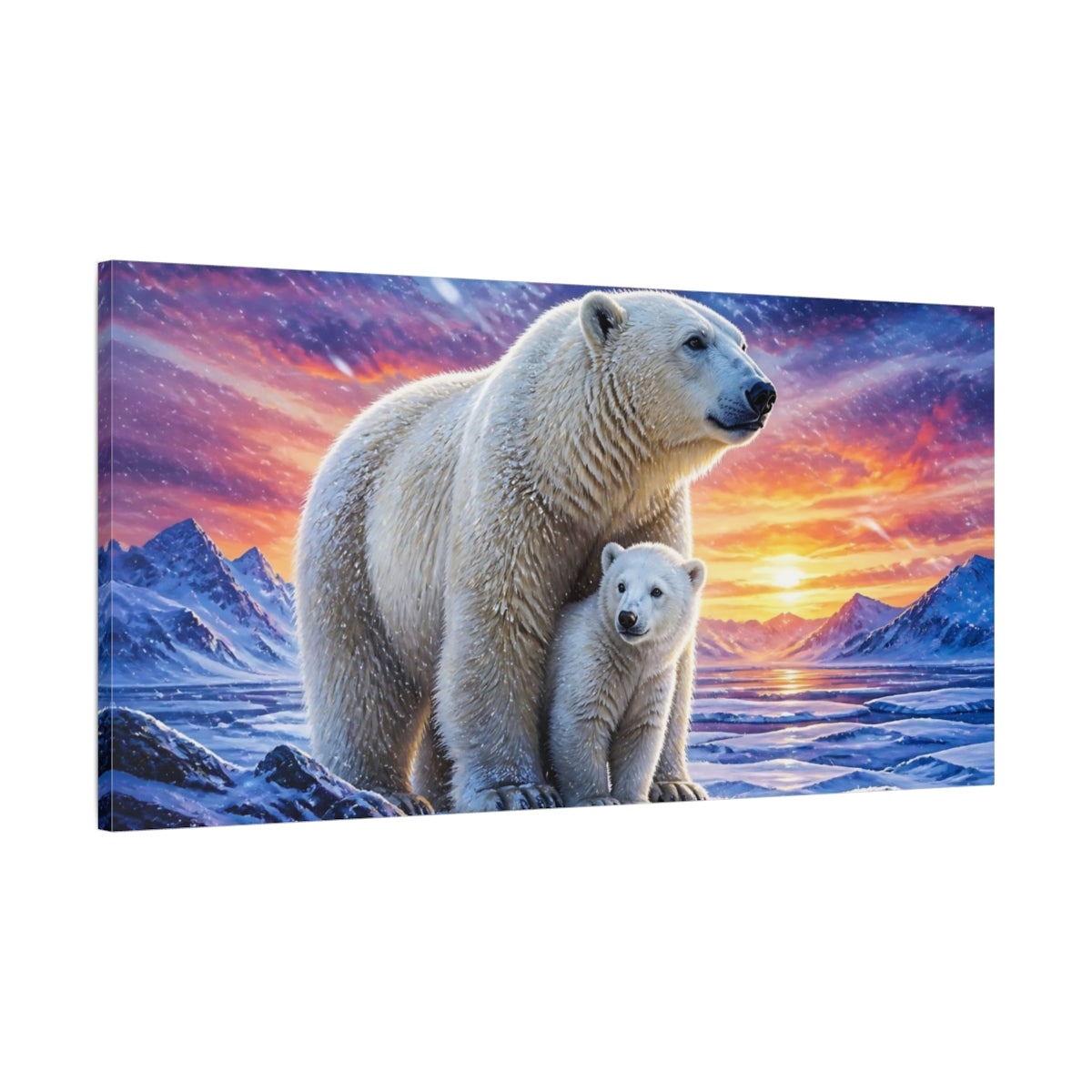 Main Mockup. Animals Polar Bear Mother And Cub shown as canvas print