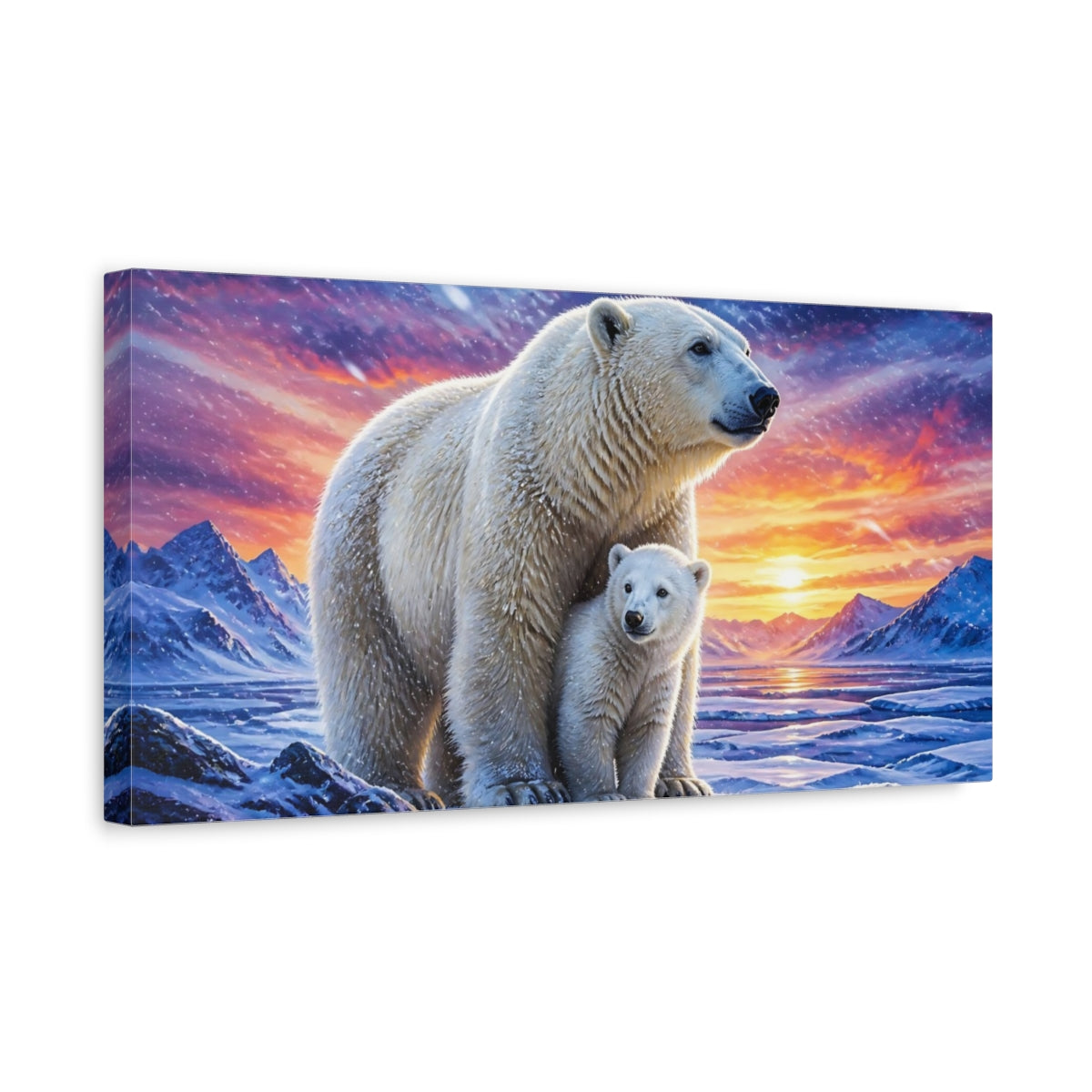 Side Mockup 3. Animals Polar Bear Mother And Cub shown as canvas print