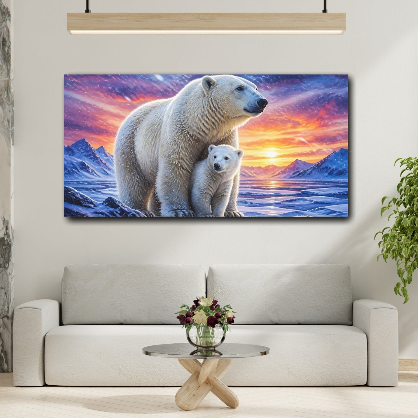 Mockup 2. Animals Polar Bear Mother And Cub shown as canvas print