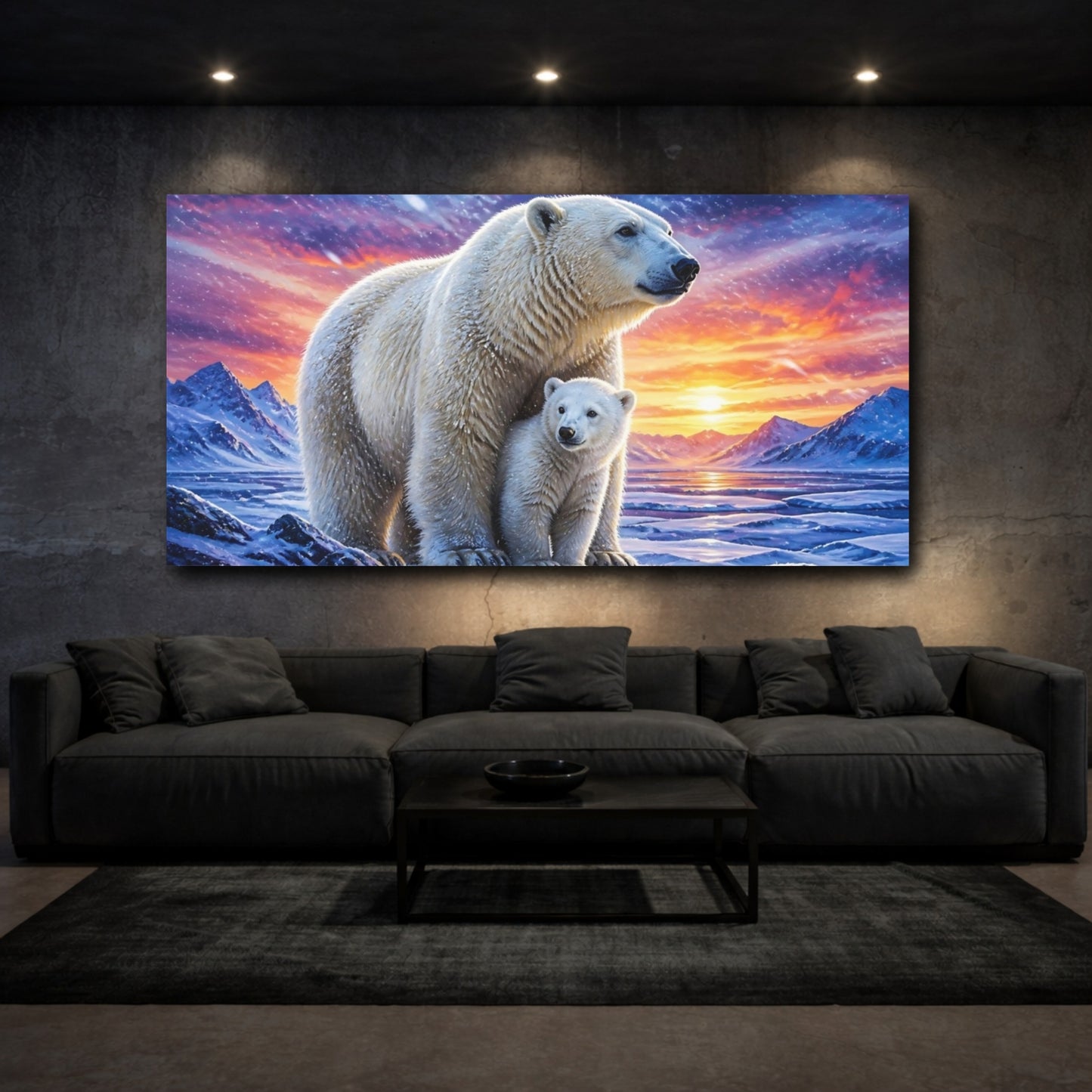 Mockup 3. Animals Polar Bear Mother And Cub shown as canvas print