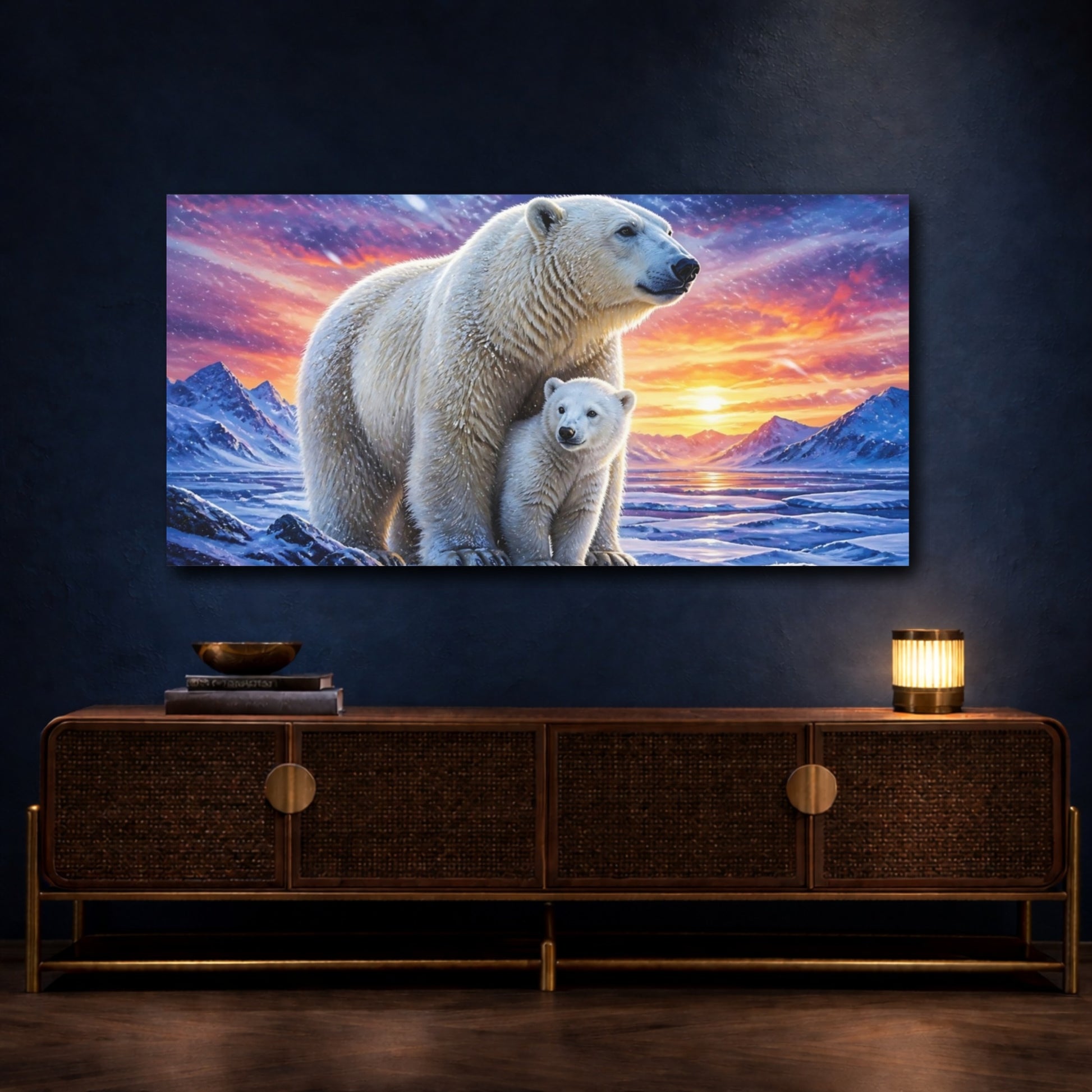 Mockup 4. Animals Polar Bear Mother And Cub shown as canvas print