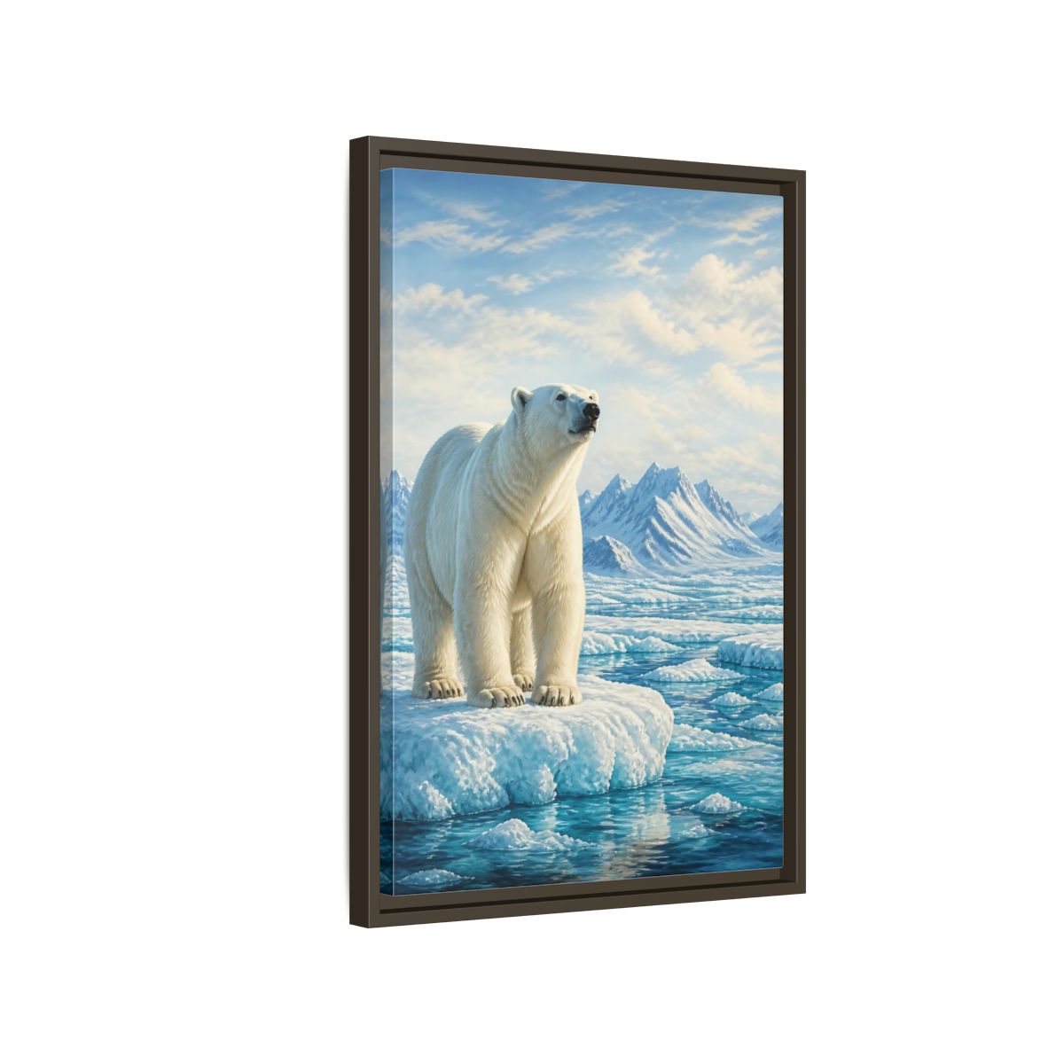 Side Mockup 2. Animals Polar Bear White And Blue shown as stretched canvas wall art