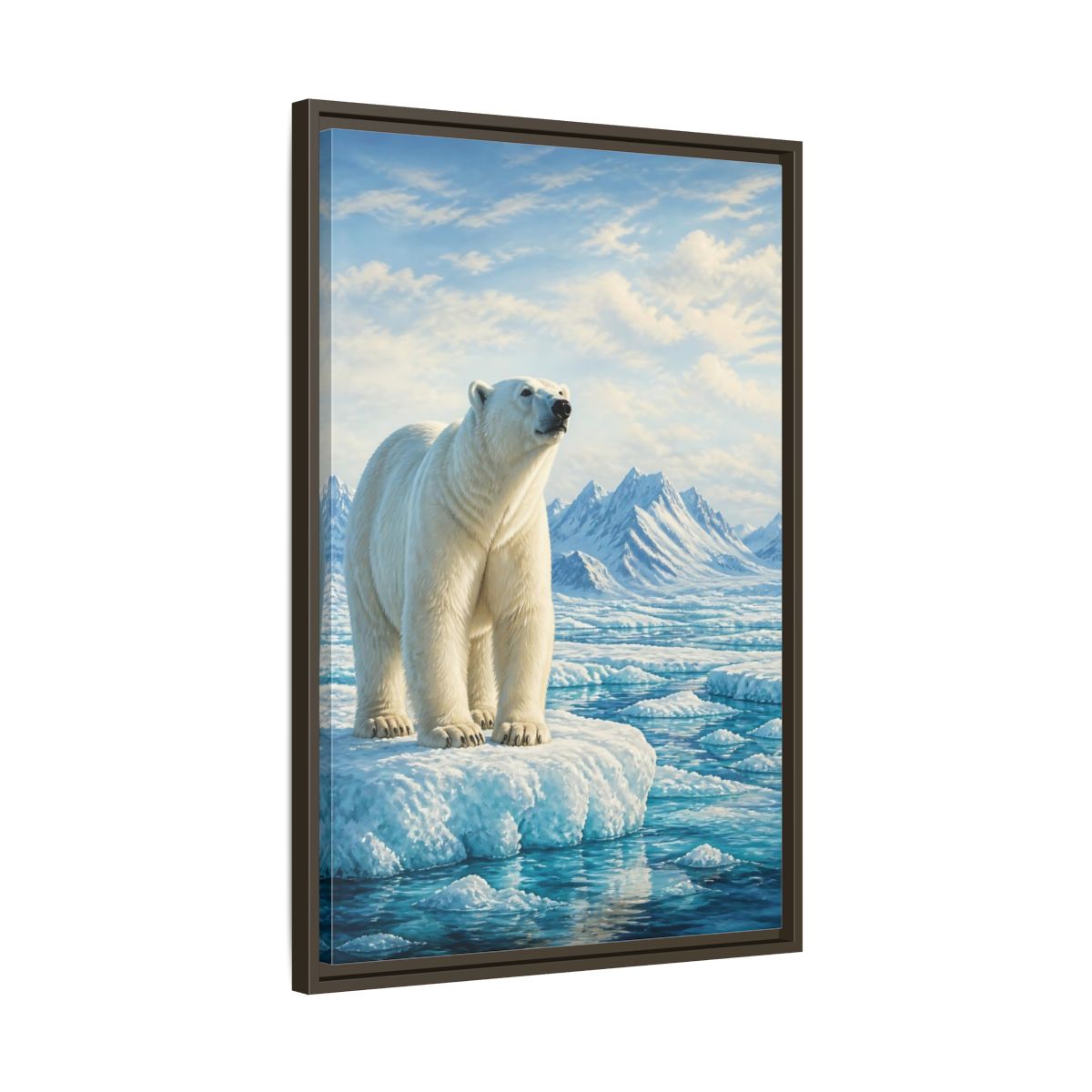 Side Mockup 11. Animals Polar Bear White And Blue shown as stretched canvas wall art