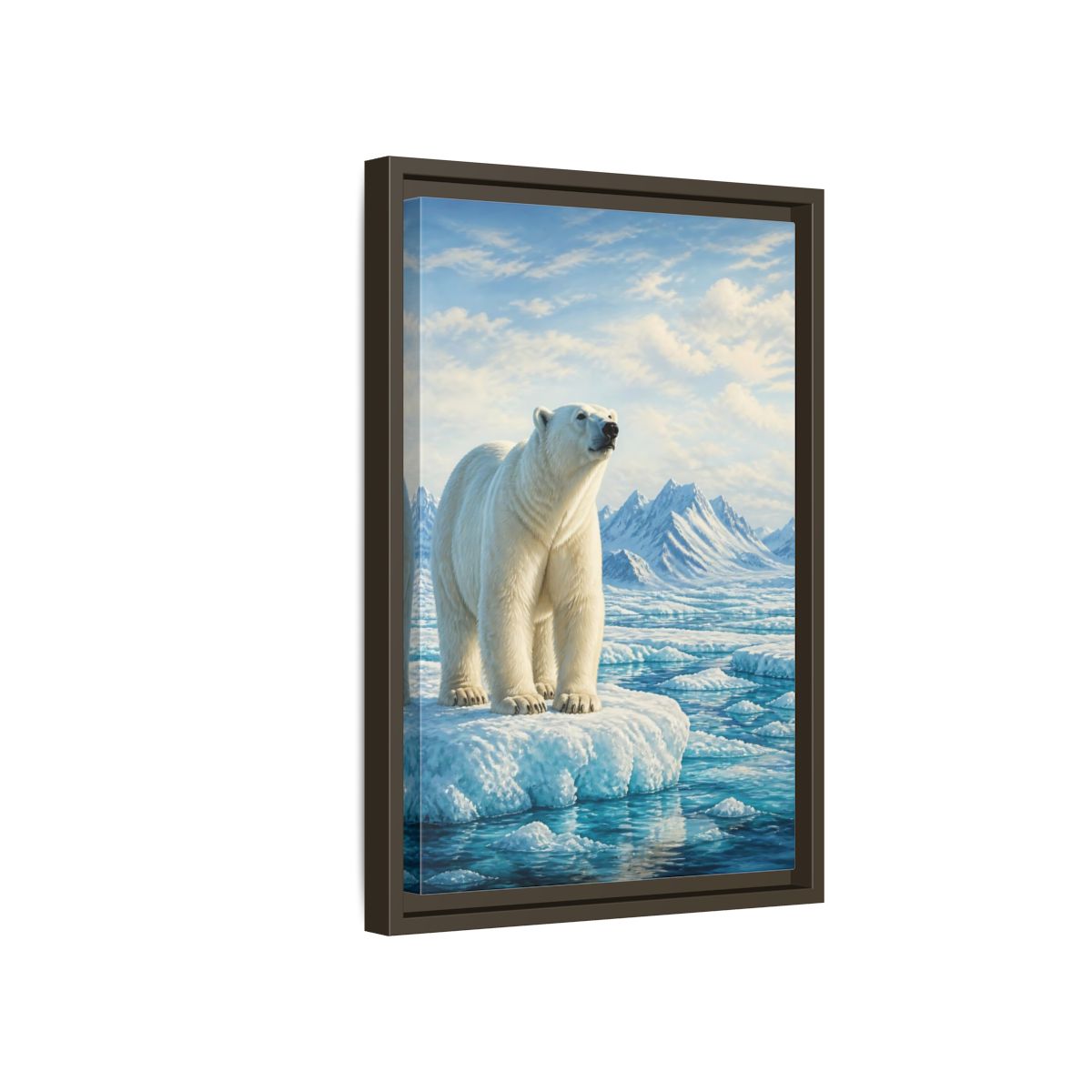 Side Mockup 5. Animals Polar Bear White And Blue shown as stretched canvas wall art