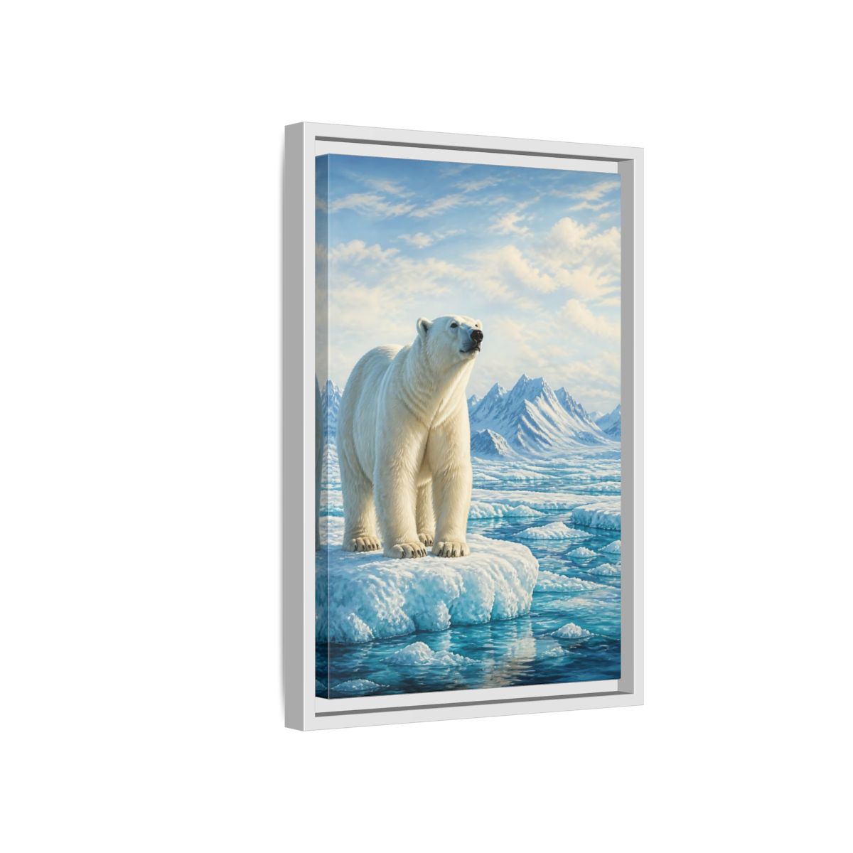 Side Mockup 4. Animals Polar Bear White And Blue shown as stretched canvas wall art