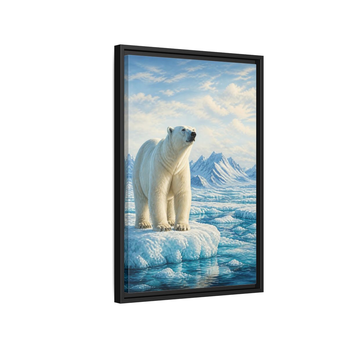 Side Mockup 3. Animals Polar Bear White And Blue shown as stretched canvas wall art