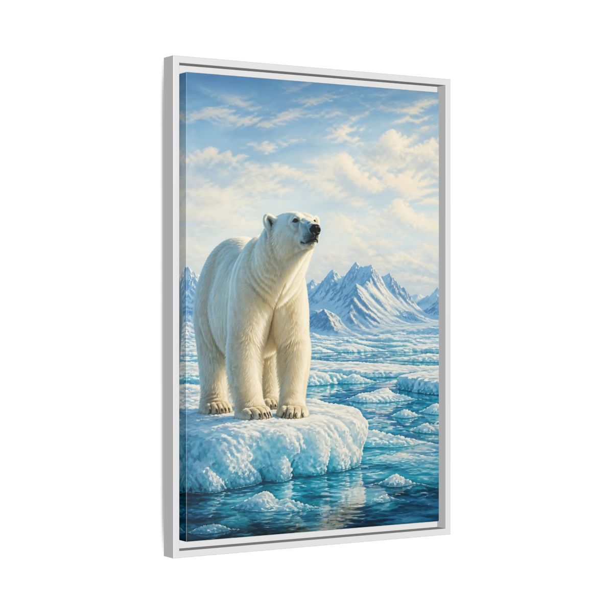 Side Mockup 10. Animals Polar Bear White And Blue shown as stretched canvas wall art