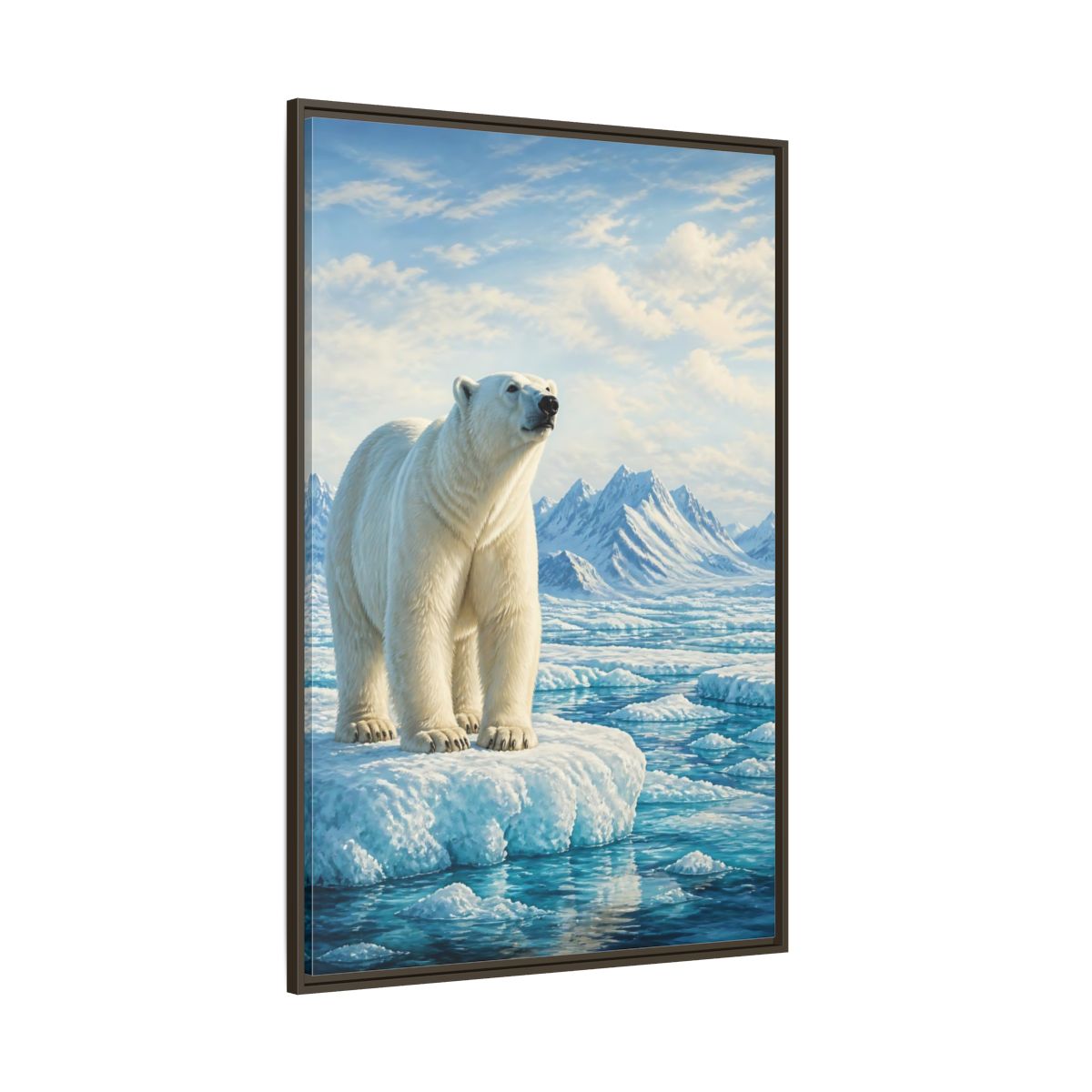 Side Mockup 8. Animals Polar Bear White And Blue shown as stretched canvas wall art