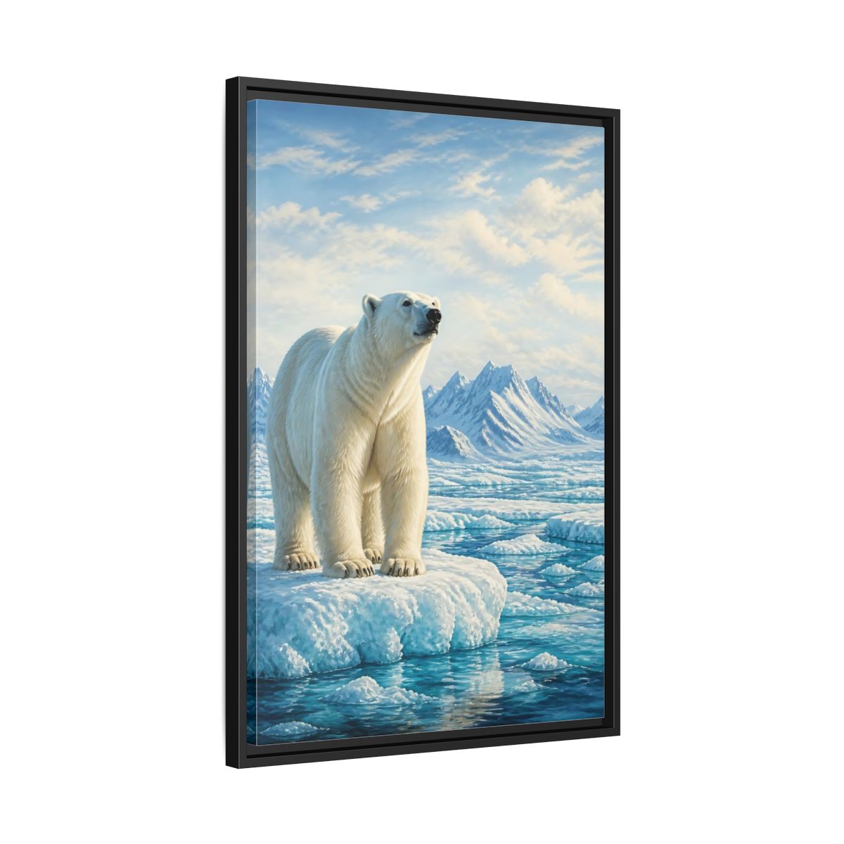 Side Mockup 14. Animals Polar Bear White And Blue shown as stretched canvas wall art