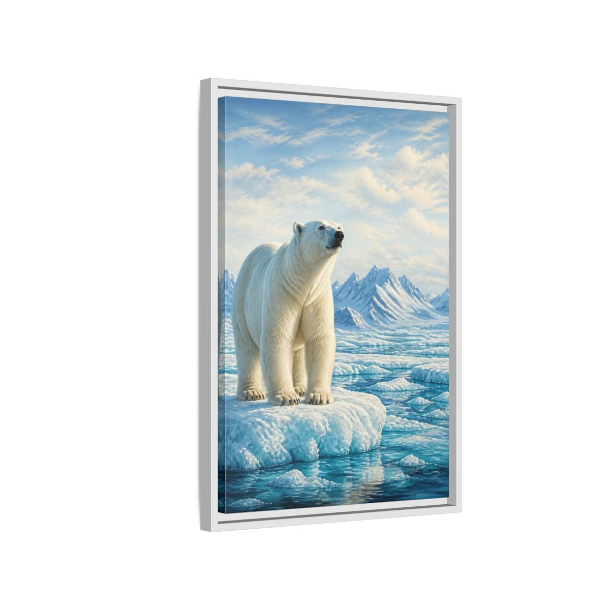 Side Mockup 1. Animals Polar Bear White And Blue shown as stretched canvas wall art