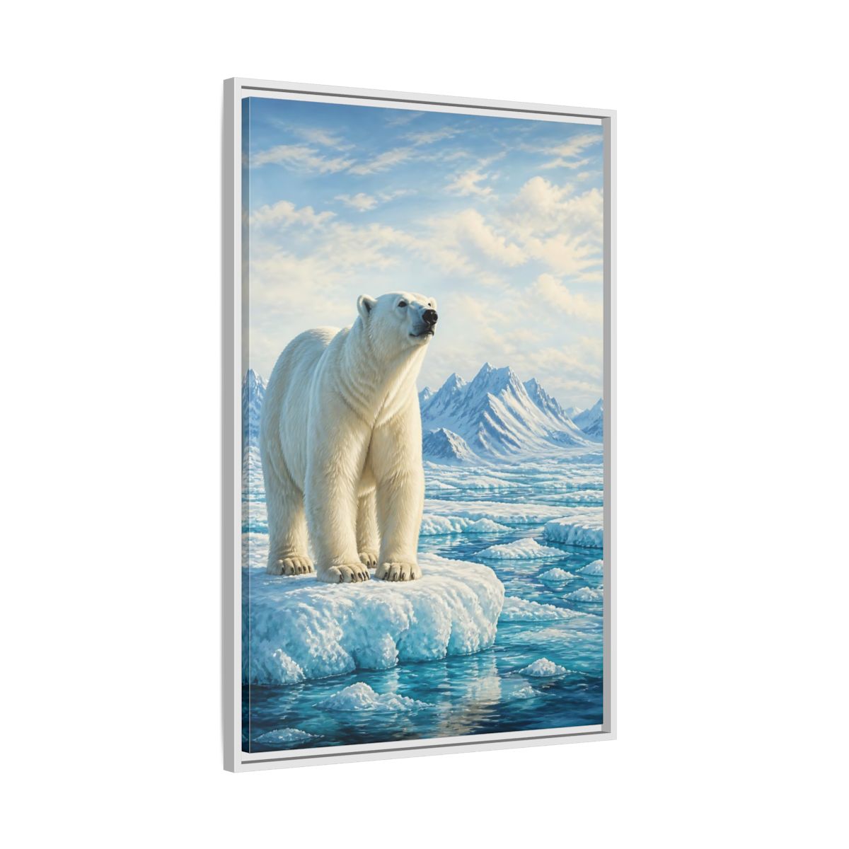 Side Mockup 9. Animals Polar Bear White And Blue shown as stretched canvas wall art