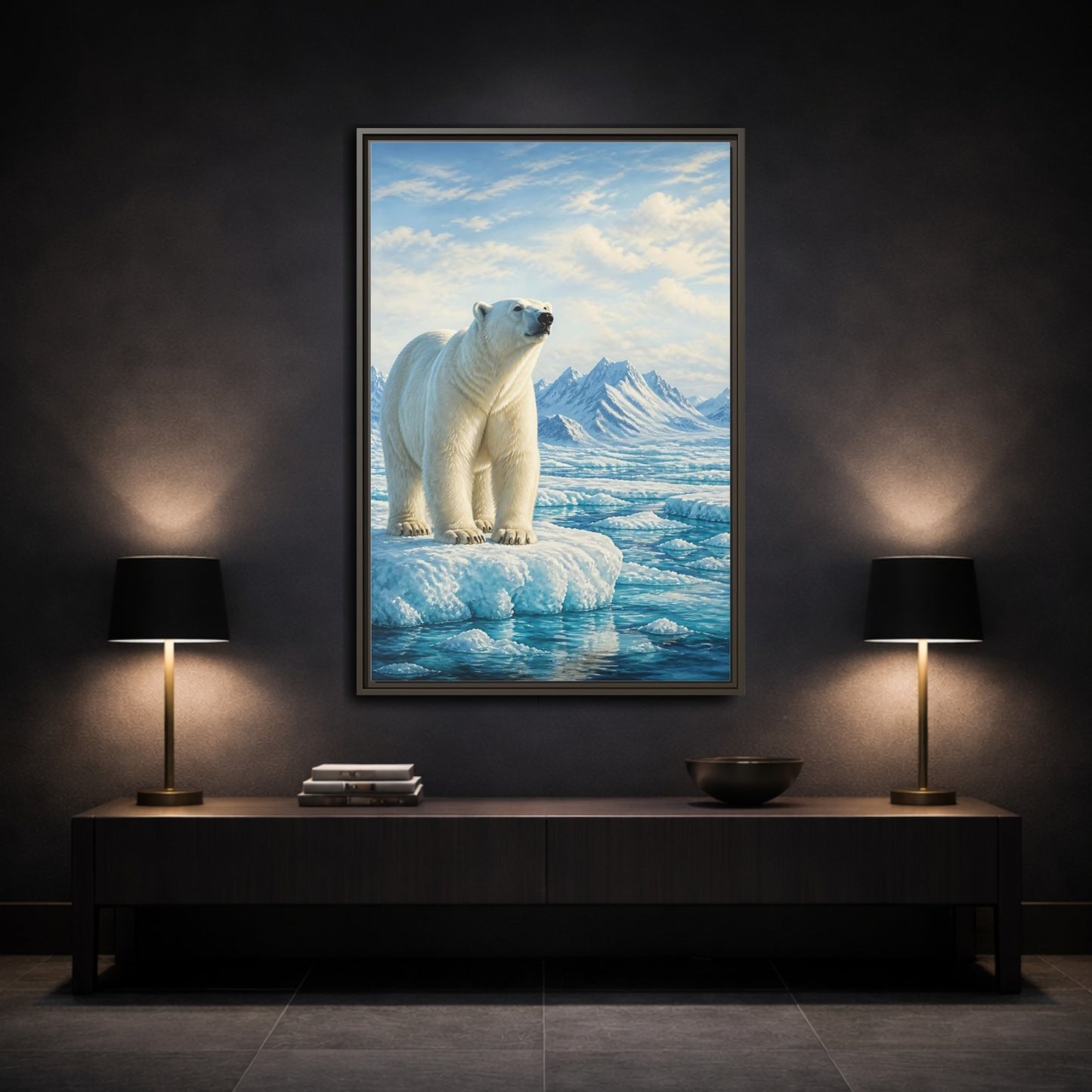 Mockup 3. Animals Polar Bear White And Blue shown as stretched canvas wall art
