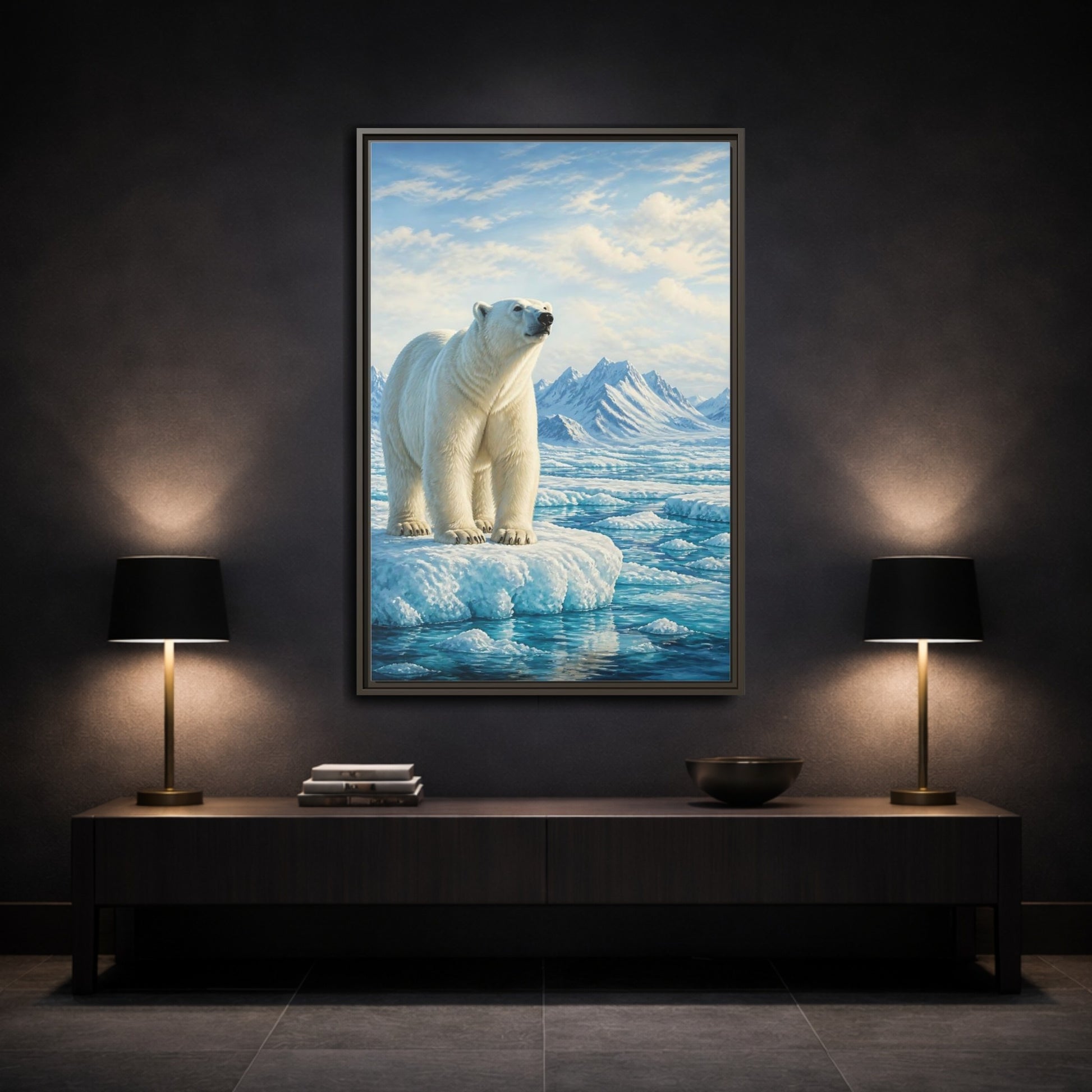 Mockup 3. Animals Polar Bear White And Blue shown as stretched canvas wall art