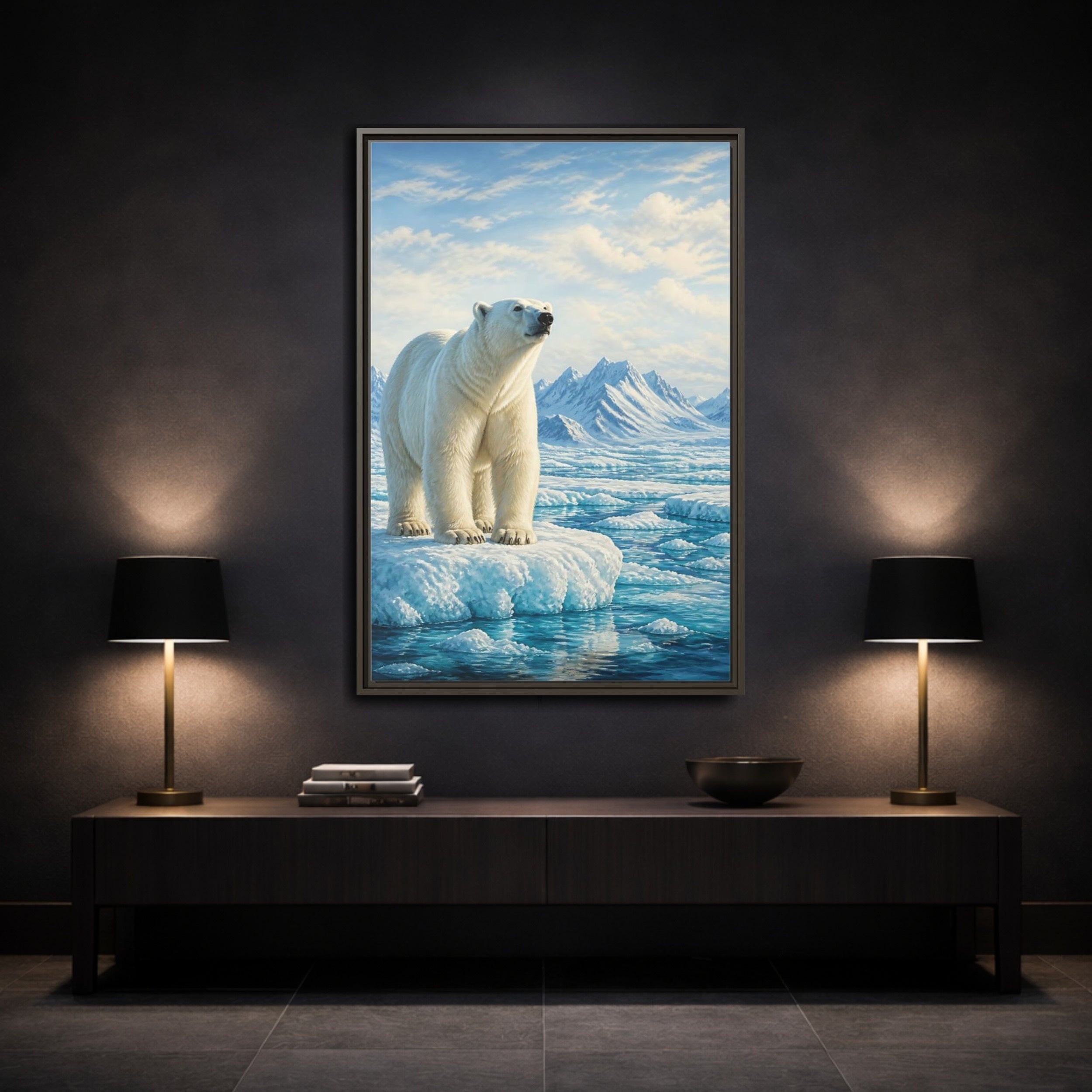 Mockup 3. Animals Polar Bear White And Blue shown as stretched canvas wall art