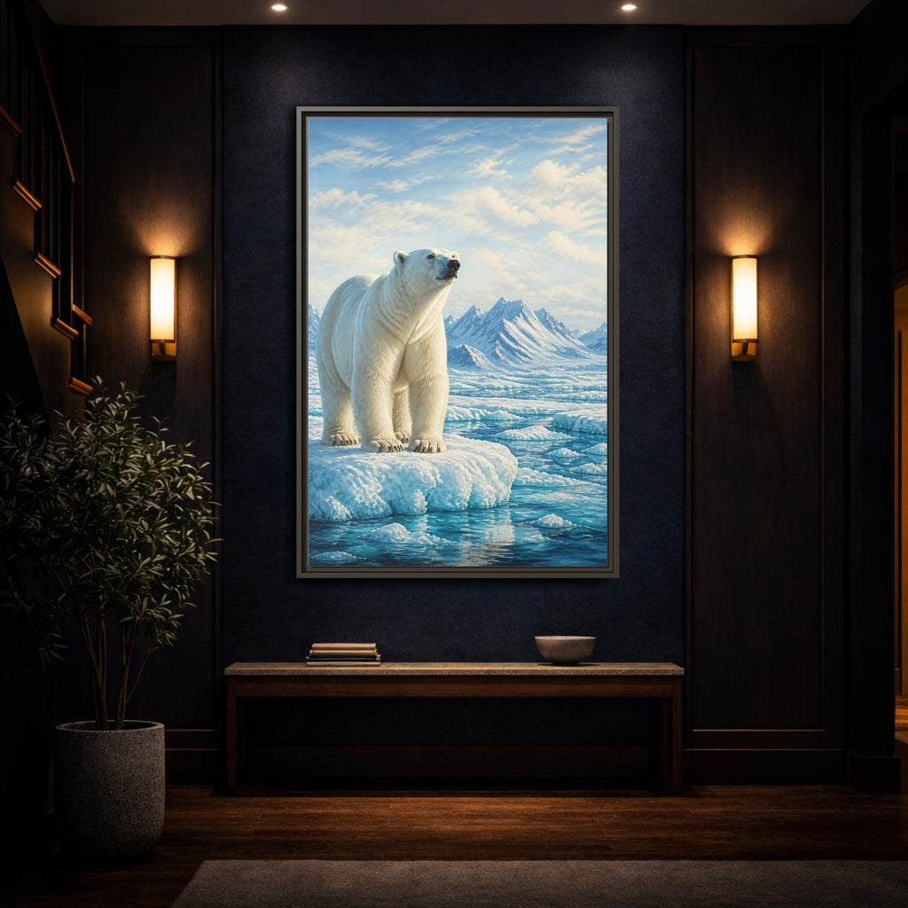 Mockup 4. Animals Polar Bear White And Blue shown as stretched canvas wall art