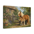 Side Mockup 4. Animals Ponies Brown Ponies shown as stretched canvas wall art