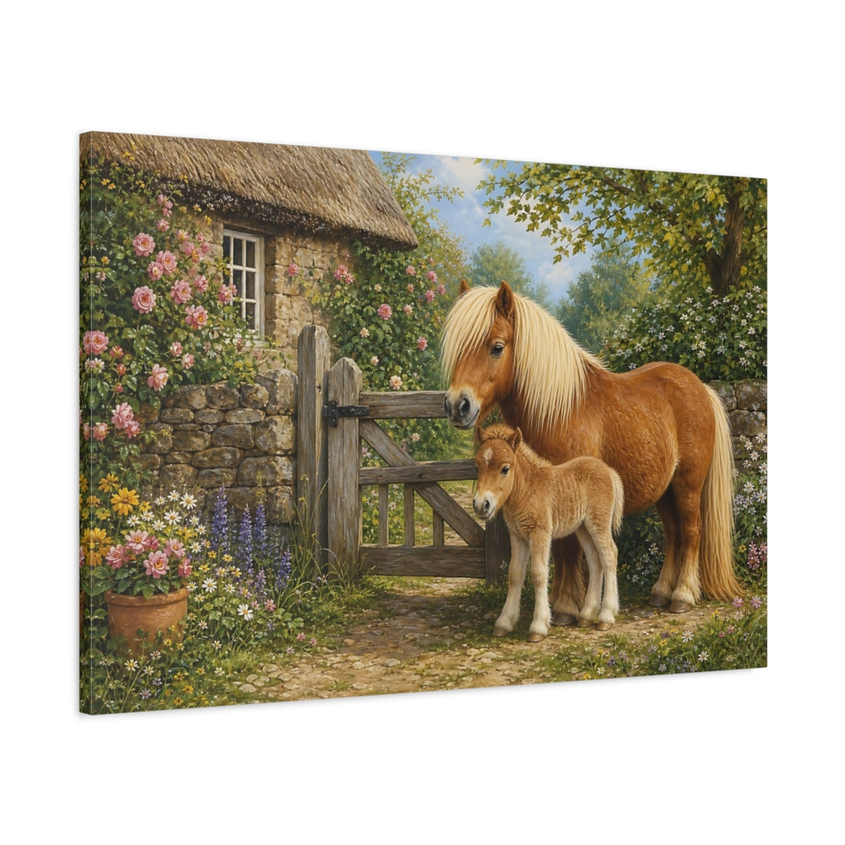 Main Mockup. Animals Ponies Brown Ponies shown as stretched canvas wall art