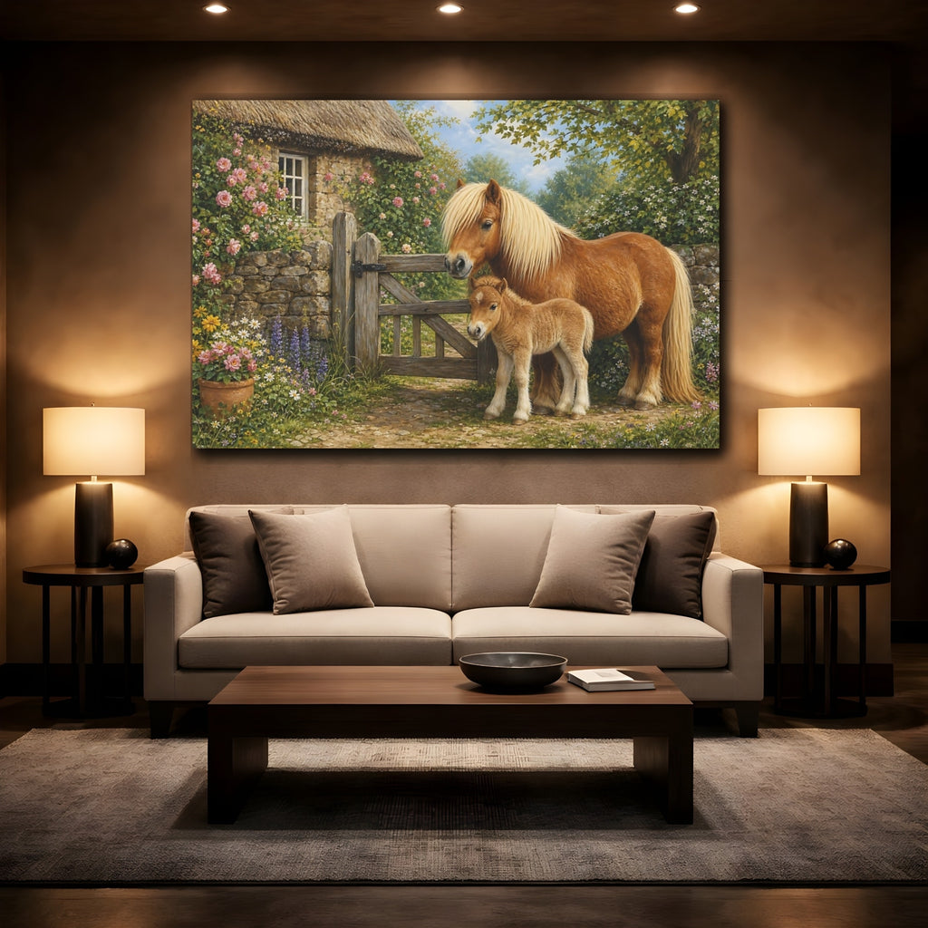 Mockup 2. Animals Ponies Brown Ponies shown as stretched canvas wall art