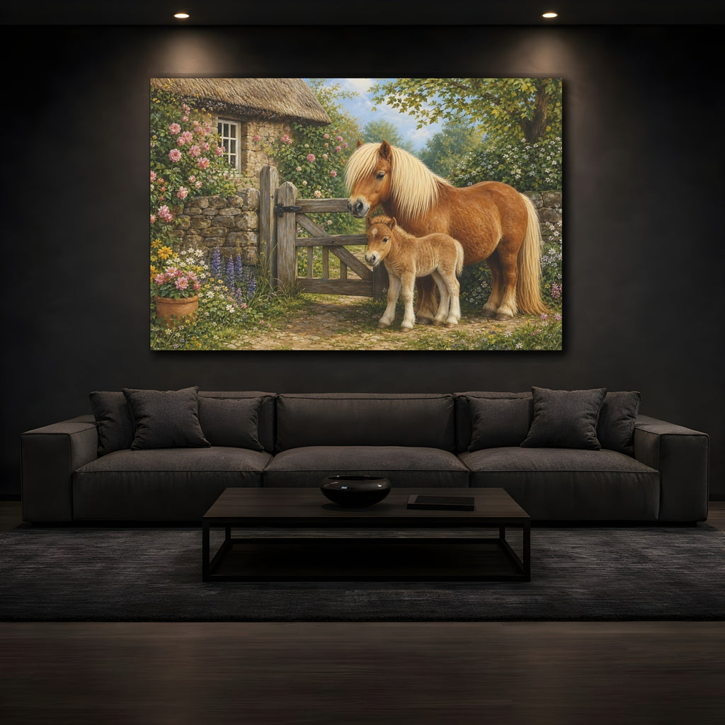 Mockup 3. Animals Ponies Brown Ponies shown as stretched canvas wall art