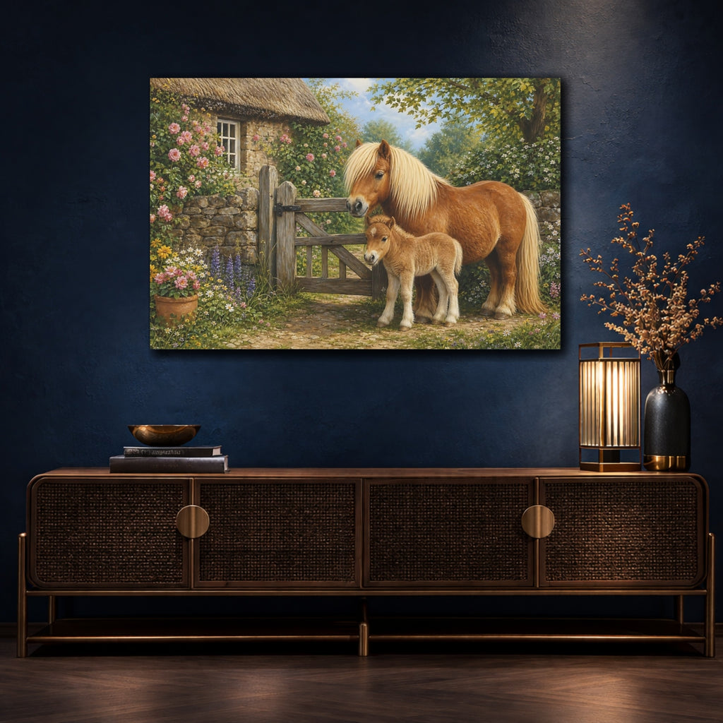 Mockup 4. Animals Ponies Brown Ponies shown as stretched canvas wall art
