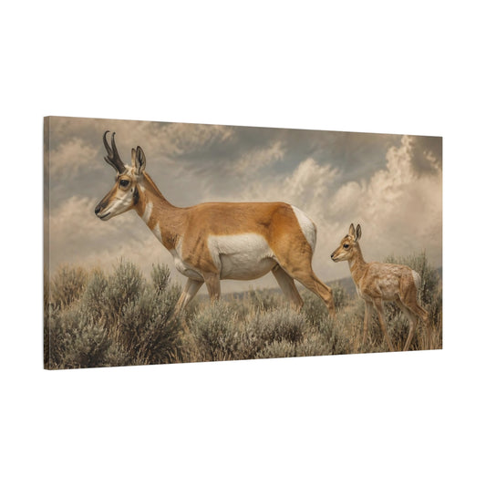 Main Mockup. Animals Pronghorn Brown Tan shown as stretched canvas wall art