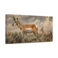 Side Mockup 3. Animals Pronghorn Brown Tan shown as stretched canvas wall art
