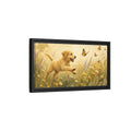 Side Mockup 8. Animals Puppy Golden Puppy Meadow shown as stretched canvas wall art