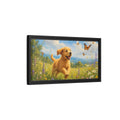 Side Mockup 8. Animals Puppy Golden Puppy Meadow shown as stretched canvas wall art