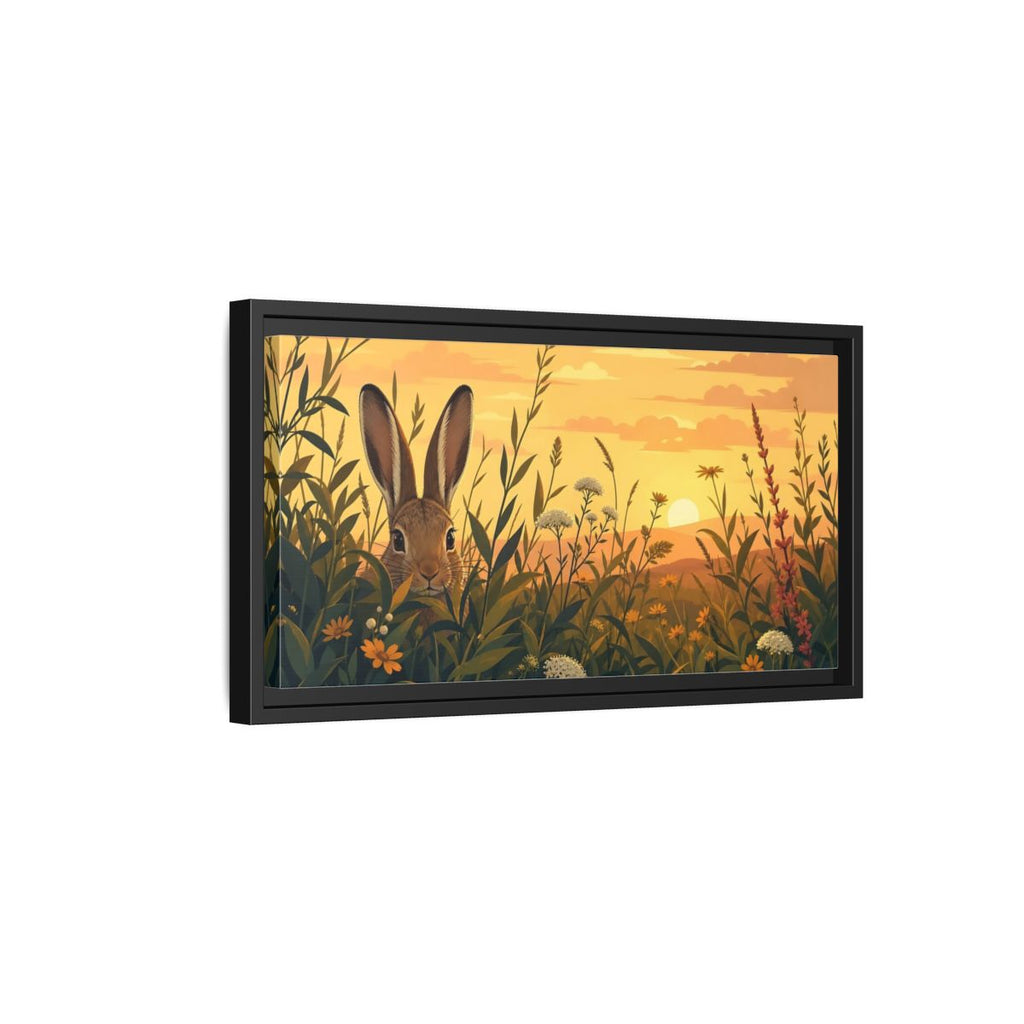 Side Mockup 8. Animals Rabbit Rabbit Meadow Sunset shown as stretched canvas wall art