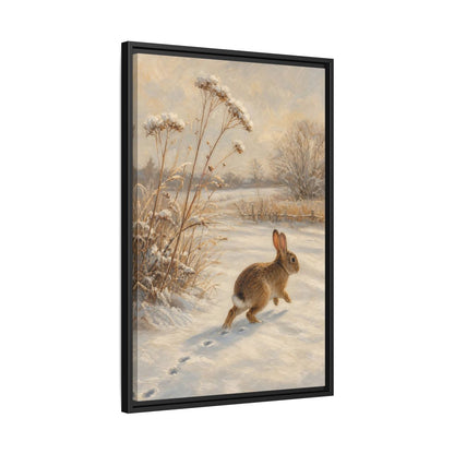 Side Mockup 14. Animals Rabbit Winter Rabbit shown as stretched canvas wall art