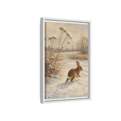 Side Mockup 4. Animals Rabbit Winter Rabbit shown as stretched canvas wall art