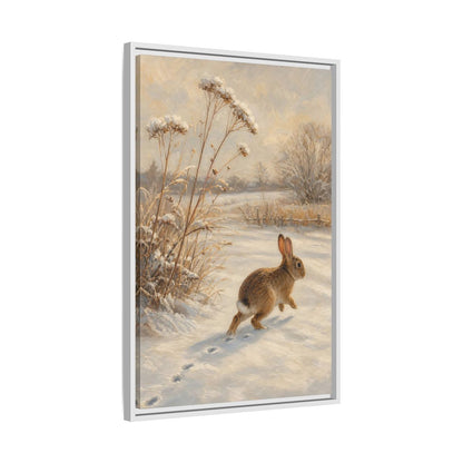 Side Mockup 10. Animals Rabbit Winter Rabbit shown as stretched canvas wall art