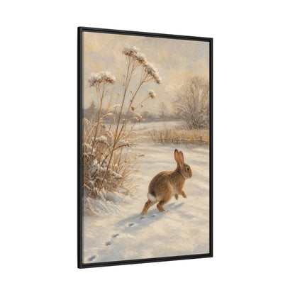 Side Mockup 12. Animals Rabbit Winter Rabbit shown as stretched canvas wall art