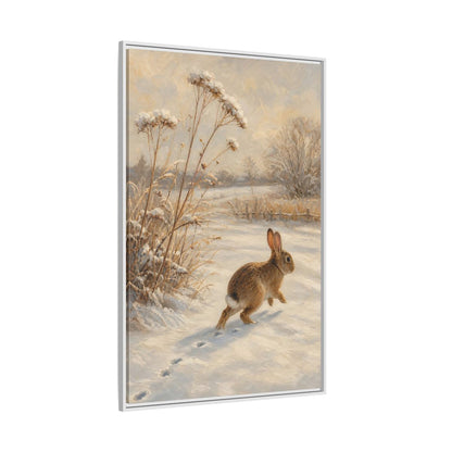 Side Mockup 7. Animals Rabbit Winter Rabbit shown as stretched canvas wall art