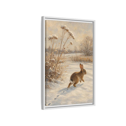 Side Mockup 1. Animals Rabbit Winter Rabbit shown as stretched canvas wall art