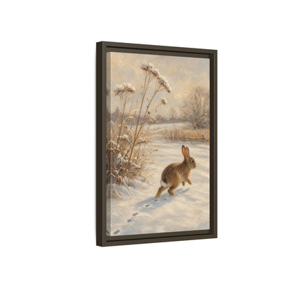 Side Mockup 5. Animals Rabbit Winter Rabbit shown as stretched canvas wall art