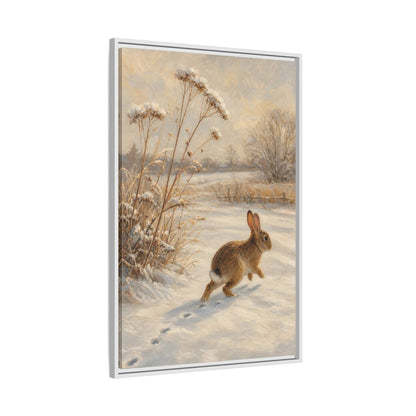 Side Mockup 9. Animals Rabbit Winter Rabbit shown as stretched canvas wall art