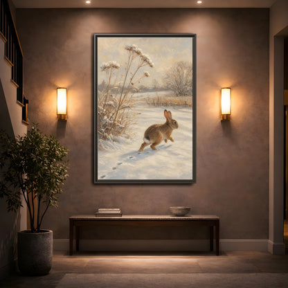 Mockup 2. Animals Rabbit Winter Rabbit shown as stretched canvas wall art