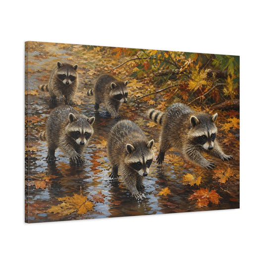 Main Mockup. Animals Raccoons Brown And Orange shown as stretched canvas wall art