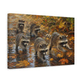 Side Mockup 4. Animals Raccoons Brown And Orange shown as stretched canvas wall art