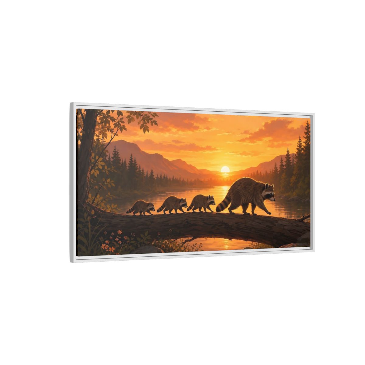 Side Mockup 3. Animals Raccoons Orange Raccoon shown as stretched canvas wall art