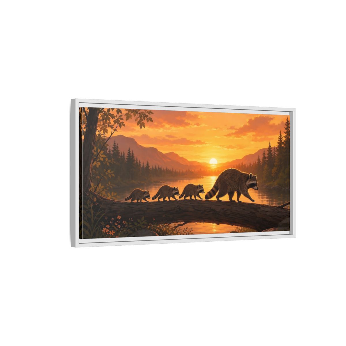 Side Mockup 1. Animals Raccoons Orange Raccoon shown as stretched canvas wall art