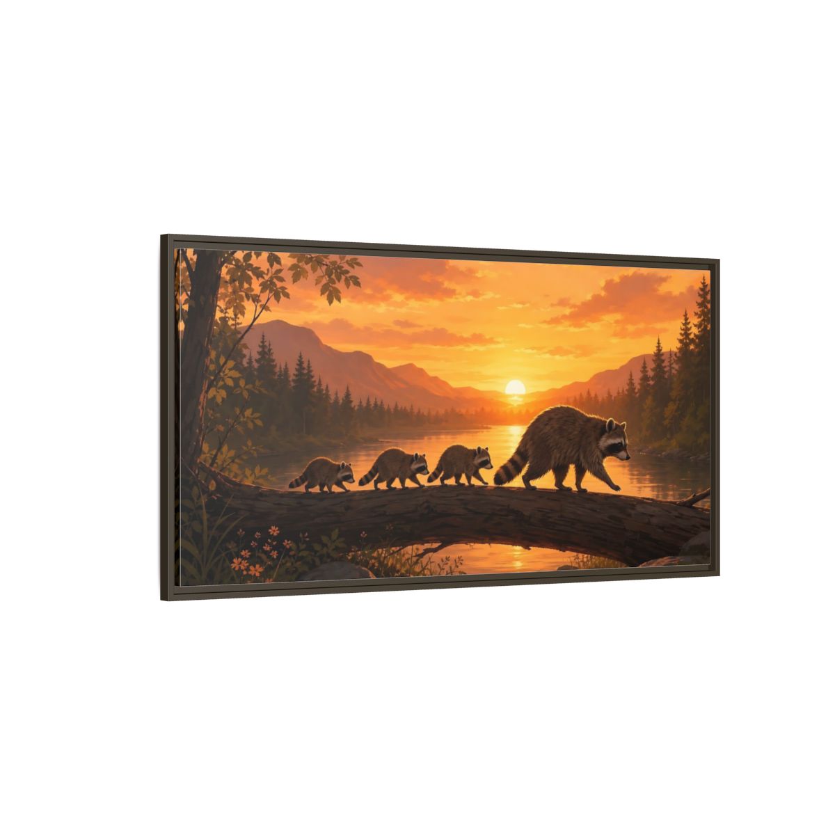 Side Mockup 4. Animals Raccoons Orange Raccoon shown as stretched canvas wall art