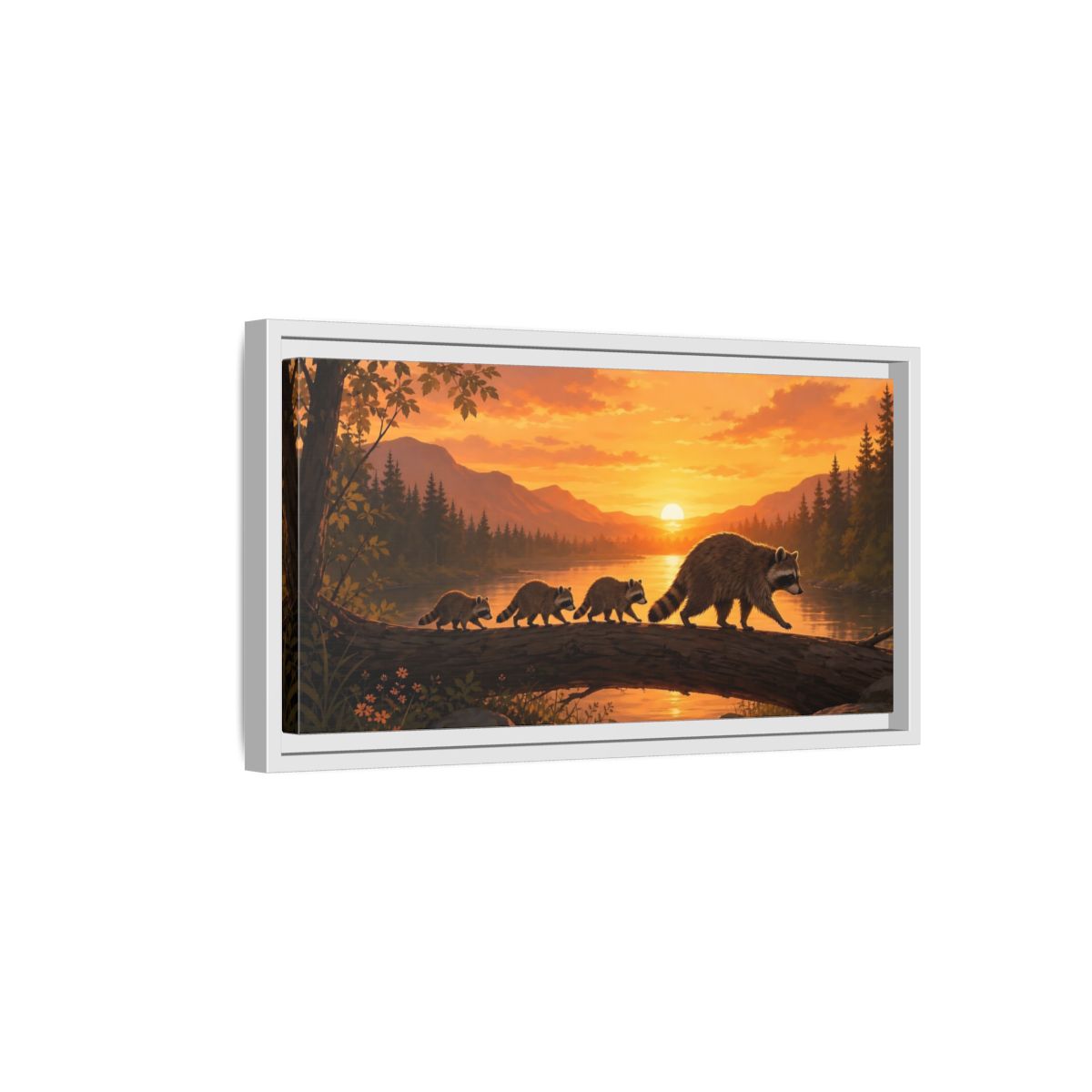 Side Mockup 6. Animals Raccoons Orange Raccoon shown as stretched canvas wall art