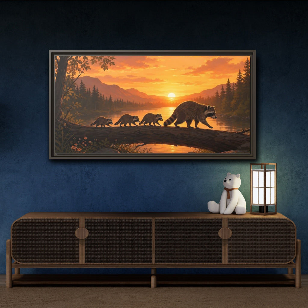 Mockup 4. Animals Raccoons Orange Raccoon shown as stretched canvas wall art